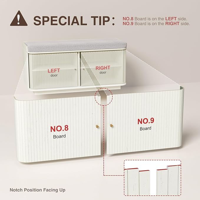 Cream White 39.4" W 2-Tier Shoe Bench with Storage | Entryway Bench with Padded Cushion, Sliding Doors & 5 Hooks-PawvioPets