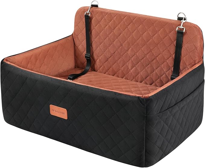 Dog Car Seat for Medium/Large Dogs, Pet Booster Seat for Under 55 lbs or 2 Small Dogs, Detachable & Washable Dog Car Bed for Backseat with 2 Safety Leashes(Black/Brown)-PawvioPets