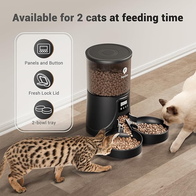 Automatic Cat Feeder for 2 Cats - 16 Cups/4L Timed Auto Pet Feeder with Portion Control (1-6 Meals), Dual Power& Easy to Clean for Indoor Cats & Small Dogs-PawvioPets