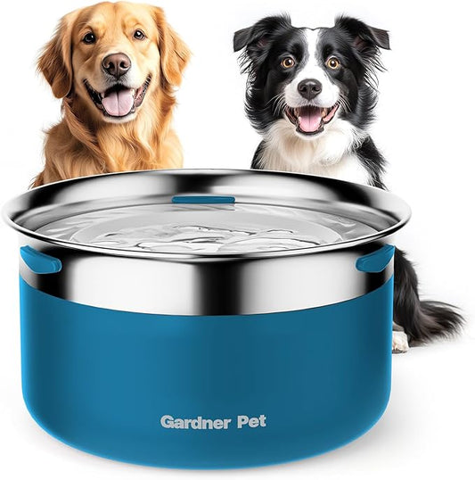 Gardner Pet Dog Bowls 1 Gallon (3.85L) Stainless Steel No Spill Dog Water Bowl, Slow Water Feeder Metal Bowls, Spill Proof Water Dispenser for Large Dogs, Promotes Healthy Hydration-PawvioPets