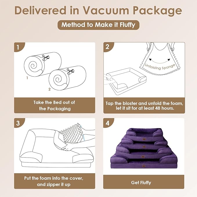 EHEYCIGA Orthopedic Dog Bed for Medium Dogs, Waterproof Memory Foam Medium Dog Beds with Sides, Non-Slip Bottom and Egg-Crate Foam Pet Couch Bed with Washable Removable Cover, Purple-PawvioPets