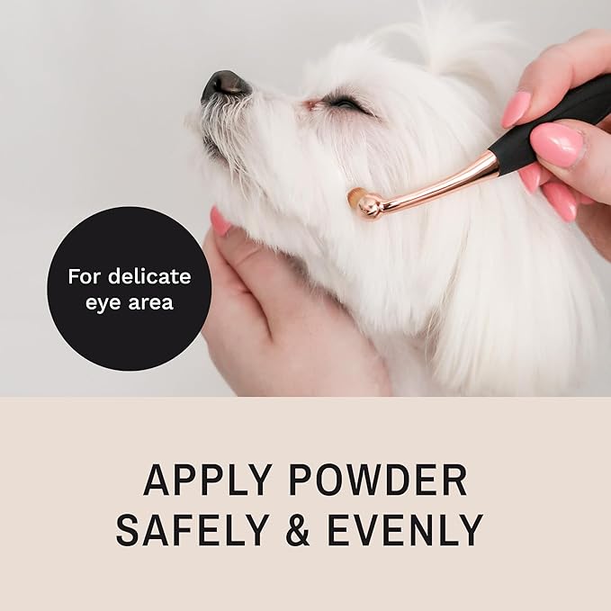 Eye Envy ProPowder Applicator Brush for Dogs and Cats. Use to safely and evenly apply Tear Stain Powder. Small. Washable superfine fiber hair. Long tapered bristles. Ergonomic handle-PawvioPets