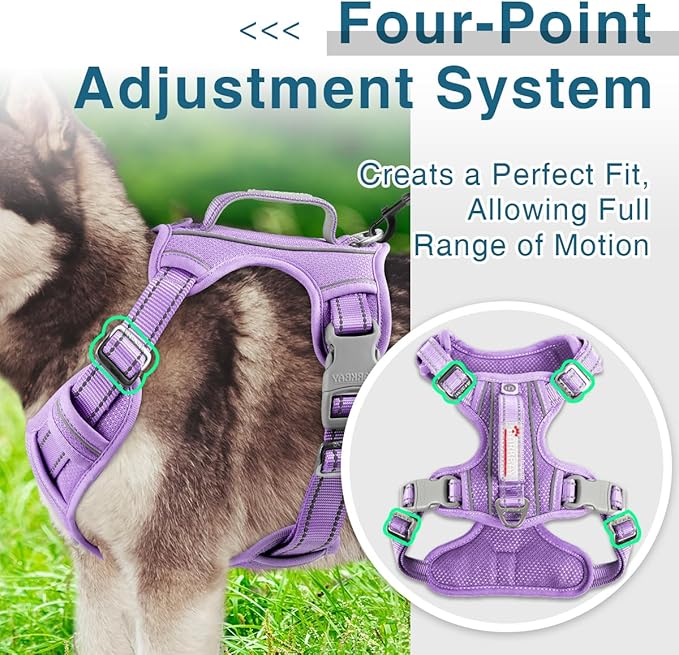 BARKBAY Dog Harness No Pull with ID Tag Pocket - Heavy Duty, Reflective, Easy Control for Large Dogs(Violet Purple,L)-PawvioPets