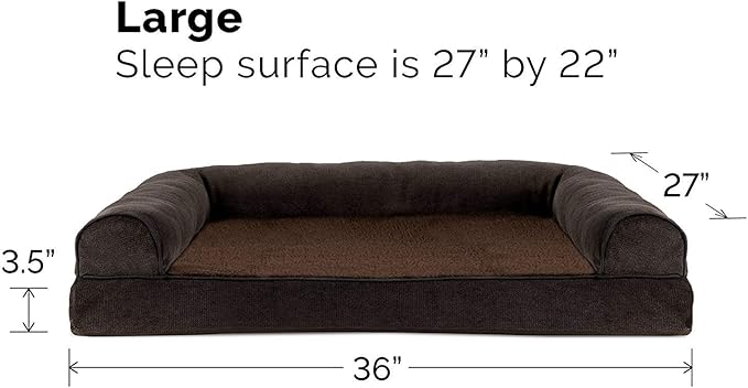 Furhaven Orthopedic Dog Bed for Large/Medium Dogs w/ Removable Bolsters & Washable Cover, For Dogs Up to 55 lbs - Sherpa & Chenille Sofa - Coffee, Large-PawvioPets