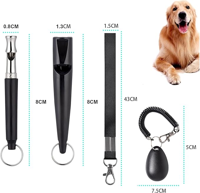 3 PCS Dog Whistles Set, Adjustable Recall Dog Training Whistle Silent Dog Whistle to Stop Barking with Lanyard,Dog Clicker(Black)-PawvioPets
