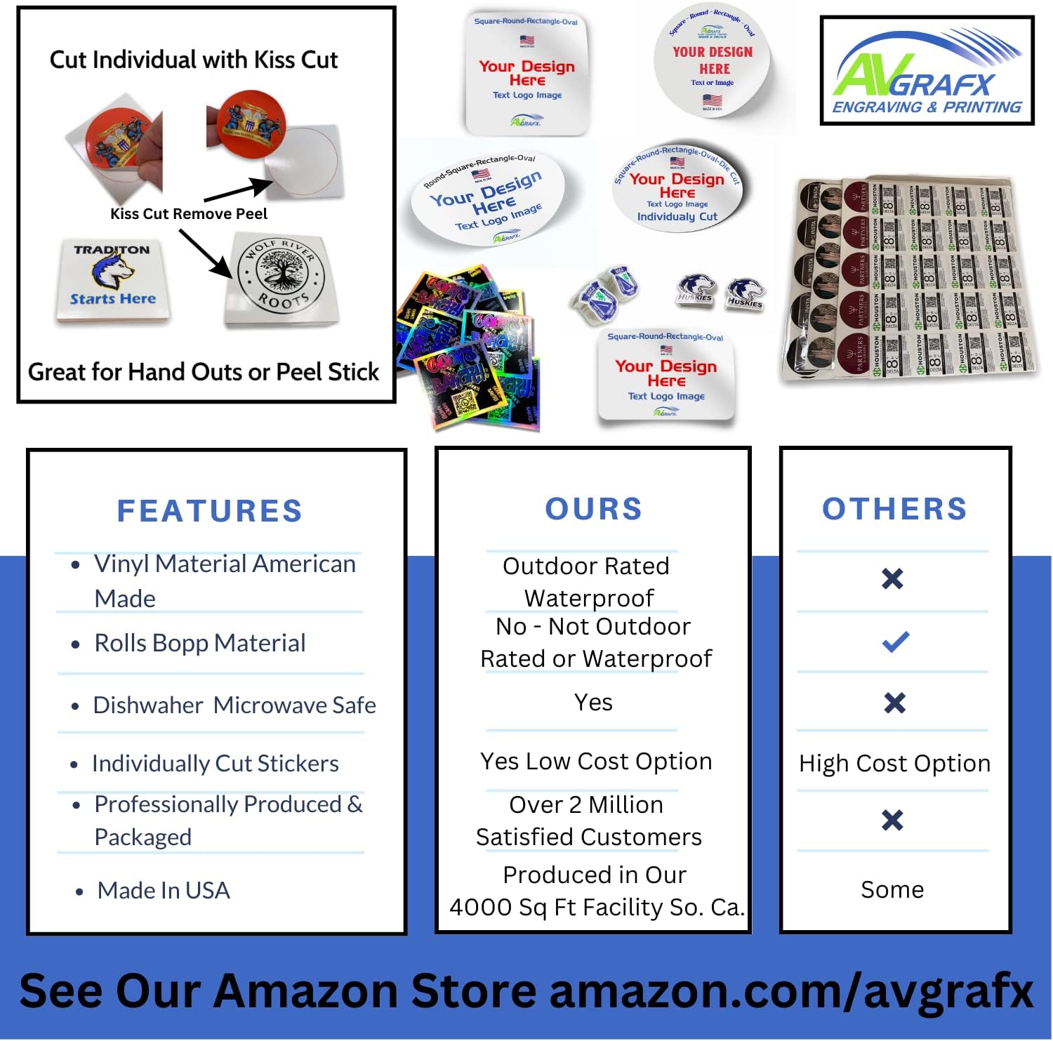 125 3x2 Oval Custom Personalized Stickers Labels Waterproof Dishwasher Safe Vinyl, Made USA, Made Any Text, Image, Logo