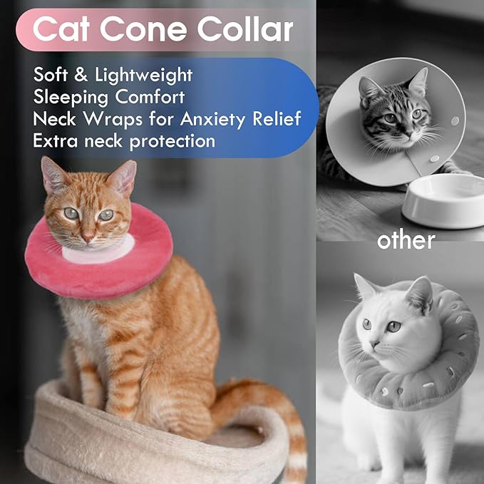 Cat Cones to Stop Licking, Adjustable Neck Soft Elizabethan Collar After Surgery, Comfortable & Lightweight Cute Kitten Donut Collar for Head/Foot Wounds Recovery, Pink Small-PawvioPets