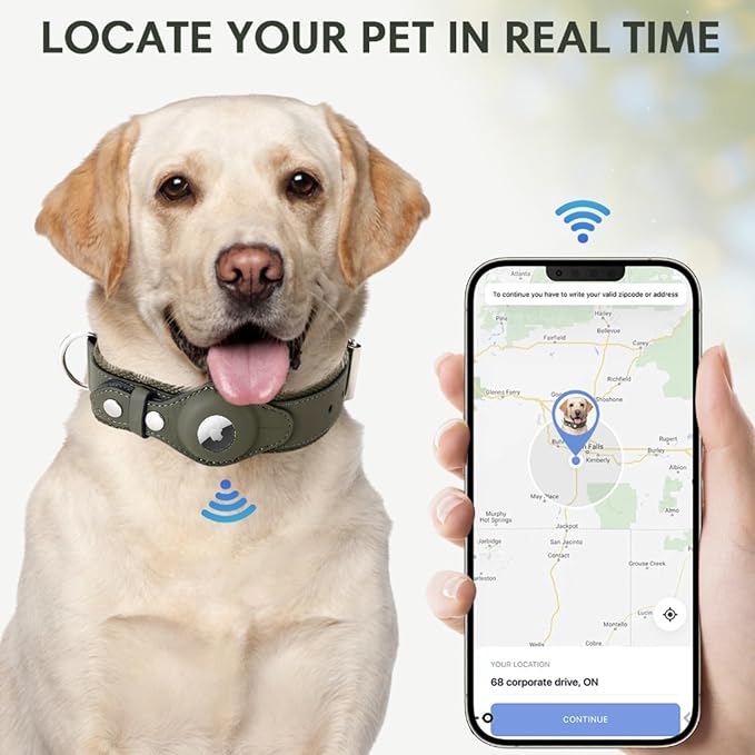 AirTag Dog Collar Soft Leather Webbing Dog Collar for AirTag Provides Double Protection for Small Medium and Large Dogs(Blue,S)-PawvioPets