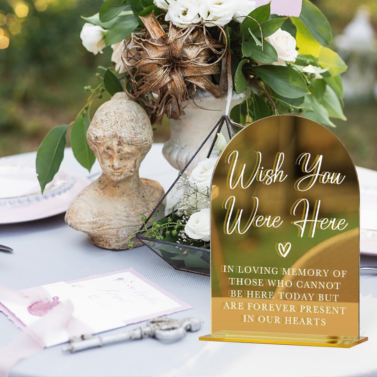 Acrylic Wedding Sign, Bridal Shower Decorations, Wish You Were Here Sign for Ceremony, Modern Font Table Signs, Gold Mirror Arched Acrylic Tabletop Signs for Wedding Reception and Event Party