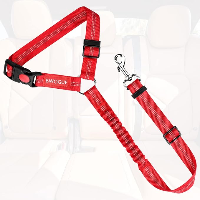 BWOGUE Pet Dog Cat Seat Belts, Car Headrest Restraint Adjustable Safety Leads Vehicle Seatbelt Harness (1 Pack)-PawvioPets