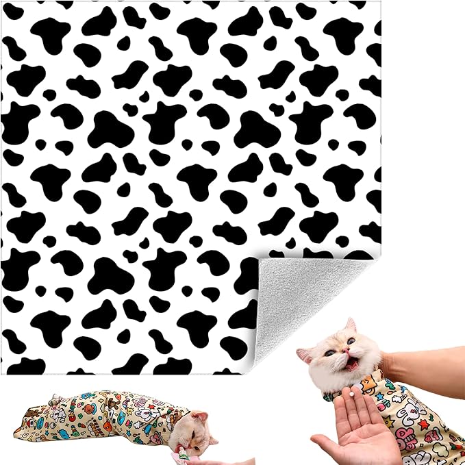 Cat Grooming Wrap, Self-Adherent Soft Cat Blanket to Wrap, Nail Clipping, Anti-Bite, Anti-Scratch, Anti-Escape Calming Wrap (Dalmatian Print, 10-13 lbs)-PawvioPets