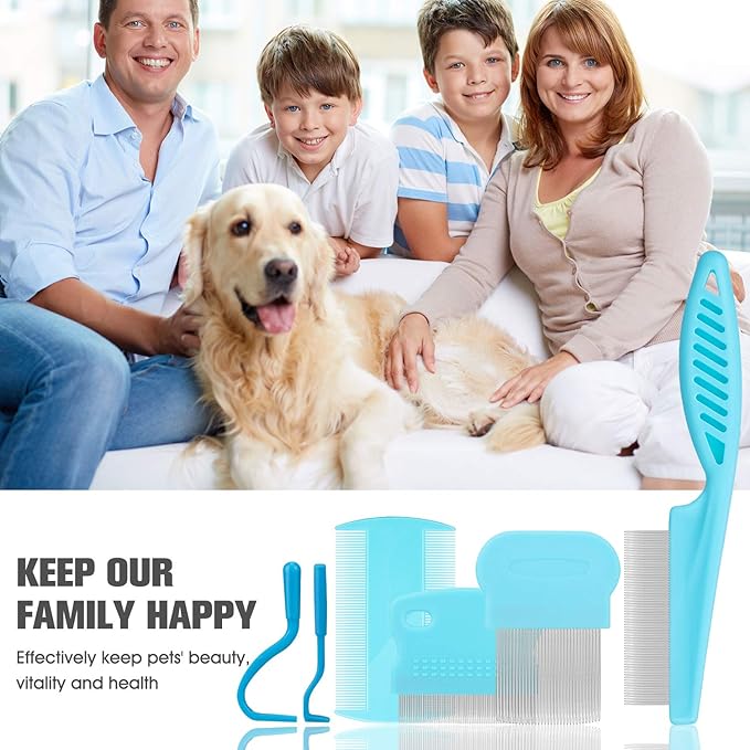 Cat & Dog Grooming Set - Fine Tooth Comb for Removing Dandruff Flakes & Hair (Blue)-PawvioPets