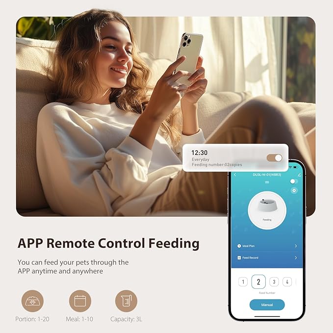 Automatic Cat Feeder, 5G WiFi Cat Food Dispenser with APP Remote Control, Pet Dry Food Smart Feeder, Programmable Timed Feeding, Dual Power Supply, 1-10 Meals Per Day, Stainless Steel Bowl-PawvioPets