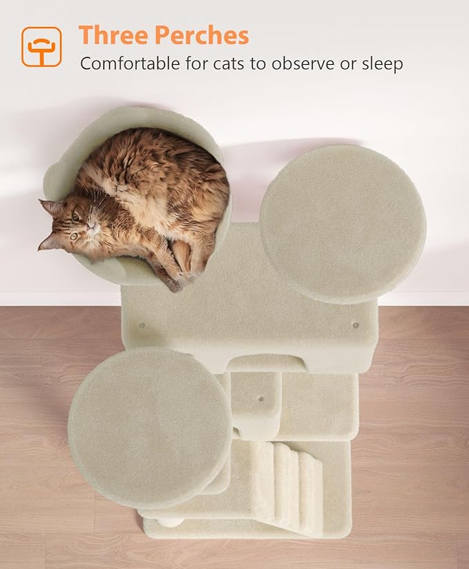 60'' Cat Tree Tower for Indoor Cats Large Adult,Cute/Tall Modern Cat Tree for Big Cats 20 lbs, Plush Multi-Level Cat Condo with Scratching Posts, Dangling Ball Indoor (Beige, 60 inch)-PawvioPets