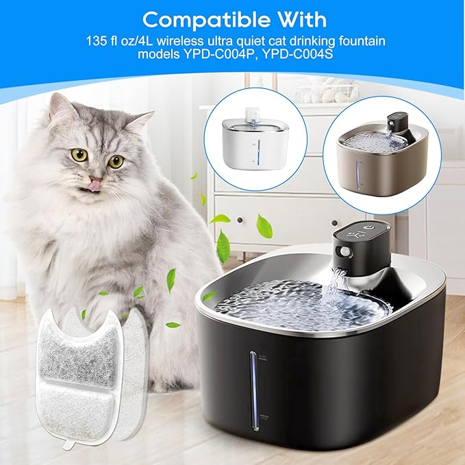 8+8 Set Cat Water Fountain Filters & Pump Sponges for 135 fl oz/4L Wilreless Cat Water Fountain, Replacement Filters & Sponges Pet Drinking Fountain Battery Operated for YPD-C004S,YPD-C004P-PawvioPets