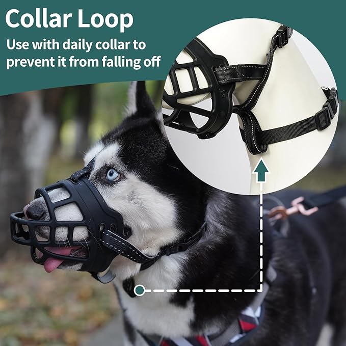 BARKLESS Dog Muzzle, Silicone Basket Muzzle for Small Medium Large Dogs, Soft Cage Mouth Cover Prevent Biting Chewing, Allow Drinking Panting, Suitable for German Shepherd-PawvioPets
