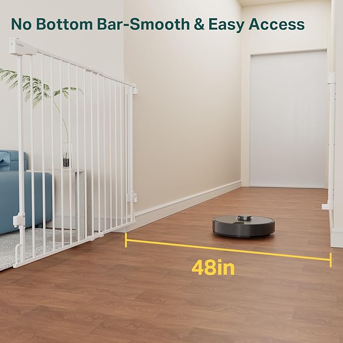 Cumbor 34" Extra Tall No Bottom Bar Baby Gate for Stairs, Auto Close Dog Gate Indoor for Larger Pets, 31.6-48" Hardware Mounted Safety Gate for Doorways, Wide Walk Thru Door for Easy Access (White)-PawvioPets