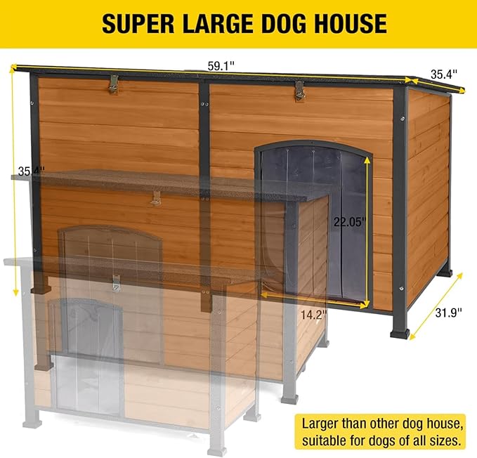 Aivituvin 59" Large Dog House 100% Insulated Dog Kennel with Liner for Winter,Waterpoof for Outdoor & Indoor Use.-PawvioPets