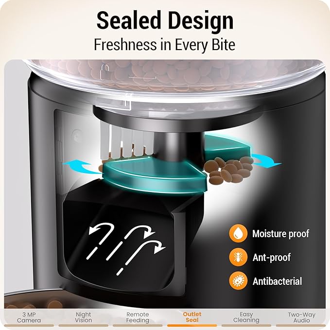 Automatic Cat Feeder with 2K HD Camera: 5G WiFi Automatic Dog Feeder with Sealed Outlet,Cat Food Dispenser with Freshness for Multiple Pets,Detachable for Easy Clean-21 Cup (5L Food Storage)-PawvioPets
