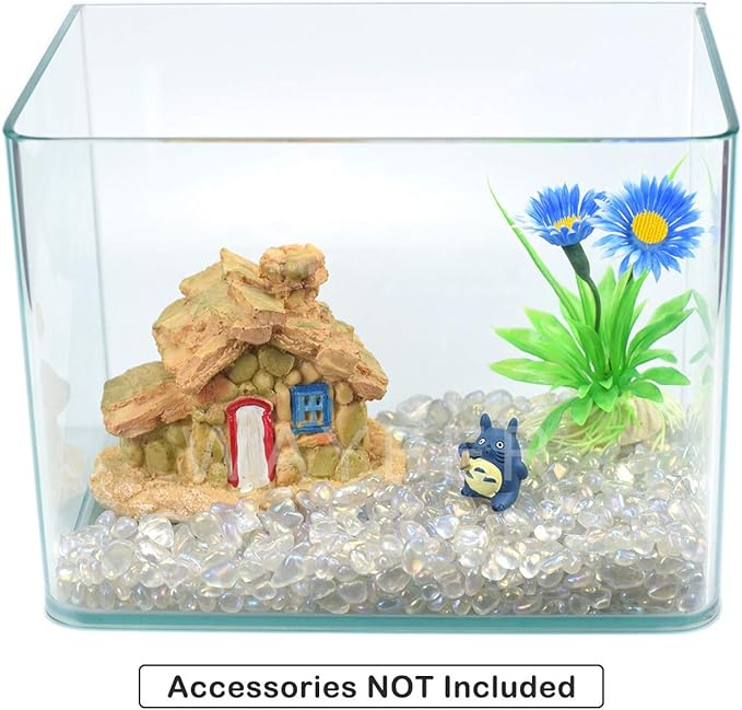 1Lb/460g Irregular Sea Glass Stones Artificial Crystal Gem Pebbles for Aquarium/Turtle Tank/Terrarium/Flowerpot/Vase Landscape Ornament Decoration, Hyun White-PawvioPets