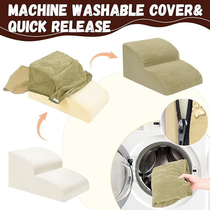 Dog Stairs for Small Dogs - High Density Foam Pet Steps, Extra Wide Dog Ramp with Non-Slip Bottom for High Beds, Couch and Sofa, Best for Dogs Injured, Older Doggy Cats,2 Steps, Camel-PawvioPets