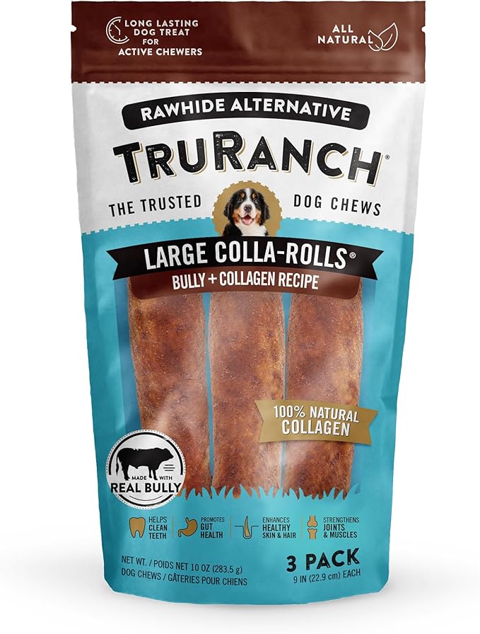 Collagen Rolls - 9" Collagen Rolls for Dogs - Long Lasting Healthy Joint Support Dog Treat - Rawhide Alternative - Skin & Coat Health - Made with Real Bully, 1 Bag, 3 Count-PawvioPets