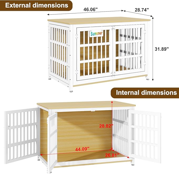 EasyCom Heavy Duty Dog Kennel Indoor with Name Tag, XXL Dog Crate Furniture for Large Dogs, Double-Doors Sturdy Dog Cage for Anxiety Dog, Decorate House as TV Stand, End Table, Bedside Table-PawvioPets