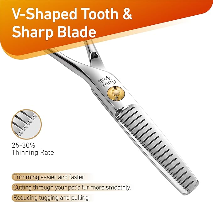 Fenice Peak 5'' Small Thinning Scissors Lightweight Dog and Cat Grooming Scissors with Safety Round Tip JP440C Stainless Steel Sharp Blades for Body Facial Nose Ear and Paw Hair Easy Use-PawvioPets