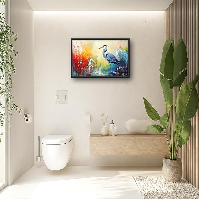 Extra Large Framed Abstract Heron Wall Art,Oversized Colorful Graffiti Heron Wall Decor Pictures for Living Room,Canvas Print Painting Modern Artwork Bedroom Office Bathroom Home Decor 36L x 24W-PawvioPets