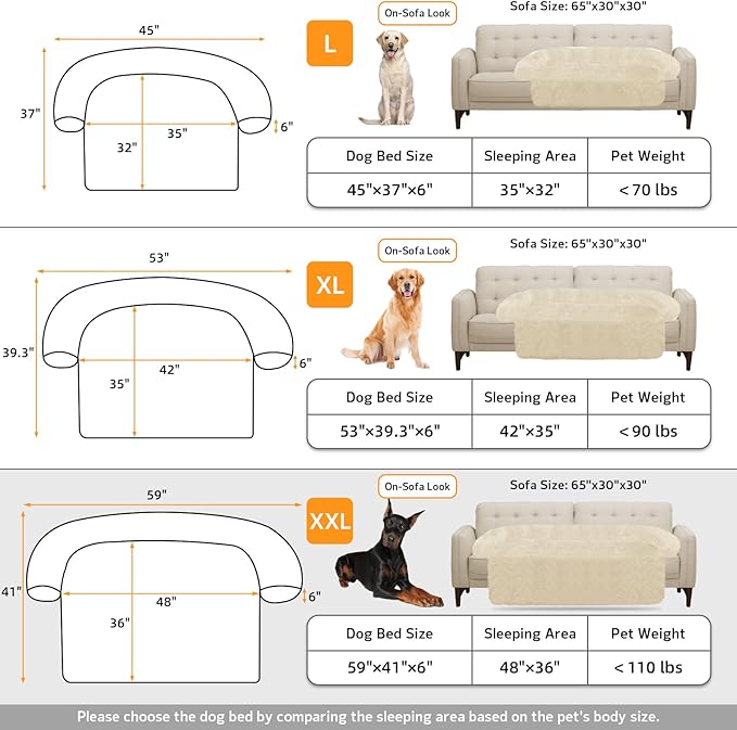 GGIB Calming Dog Bed Fluffy Plush Dog Mat for Furniture Protector with Removable Washable Cover for Large Medium Small Dogs and Cats (Extra Extra Large, Beige)-PawvioPets