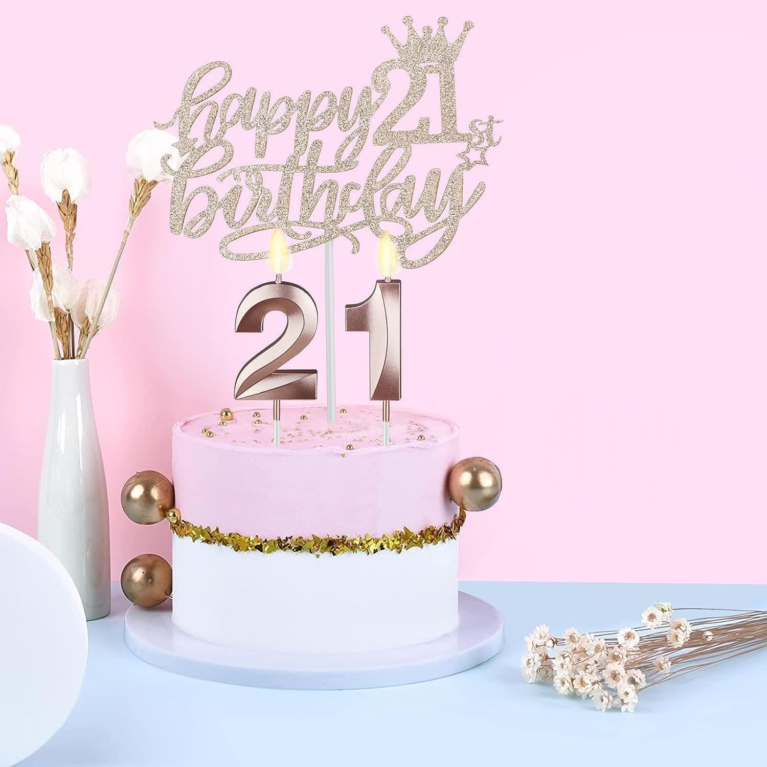 21st Birthday Decorations for Her, Including 21st Birthday Sash and Tiara, Cake Topper, Candles, 21 Year Old Gifts for Her