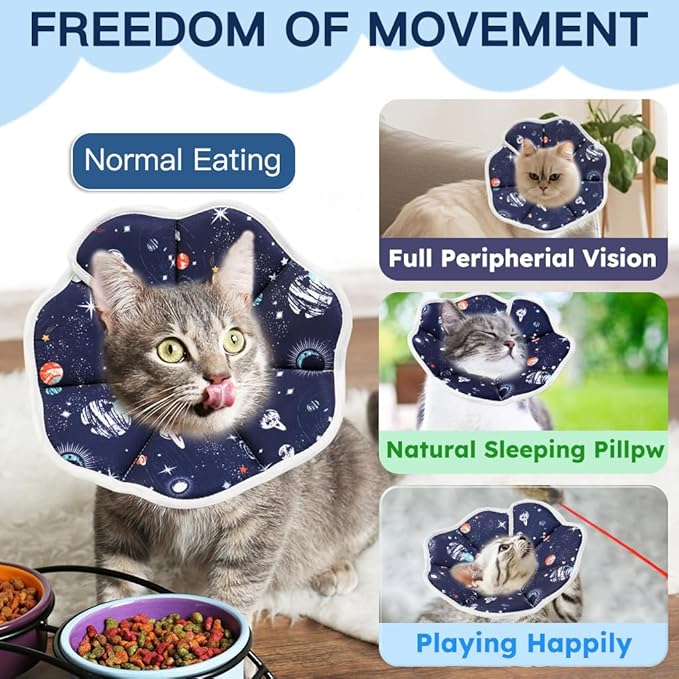 Cat Cone Collar Soft, Waterproof Cat Recovery Collar After Surgery, Adjustable Pet Donut Collar, Safety Elizabethan Collar to Prevent Licking Wounds for Kittens, Pet Cone Alternative-PawvioPets