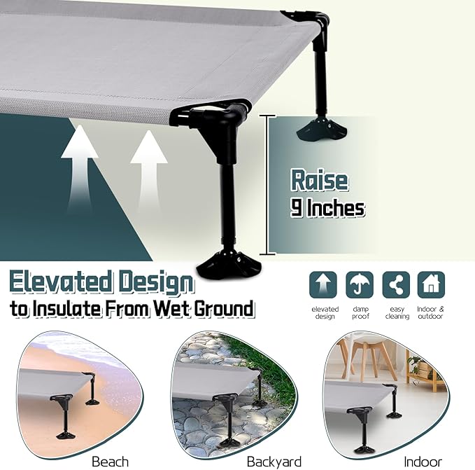 Elevated Outdoor Dog Bed with Canopy & Adjustable Feet - Larger Shade for Camping, Backyard & Patio-PawvioPets