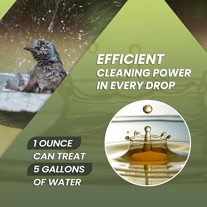 16oz Bird Bath Cleaner, Cleans 80 Gallons of Water, Ideal Fountain Cleaner Safe for Birds, Bird Bath Fountains Clarifier, Liquid Birdbath and Fountain Maintenance, Promotes Clean & Clear Water-PawvioPets