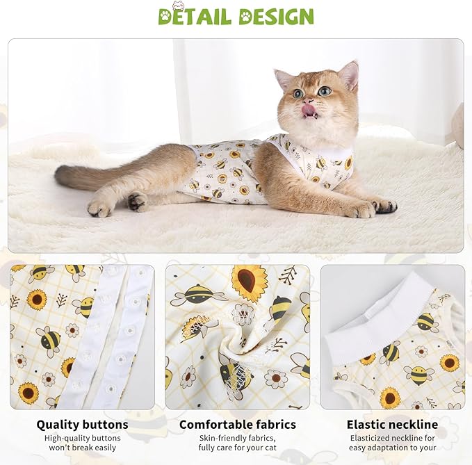 2 Packs Cat Surgery Recovery Suit Surgical Clothes Abdominal Wounds Anti-Licking Cat Bodysuit Onesie Substitute E-Collar& Cone-PawvioPets