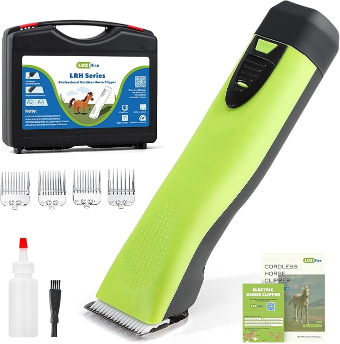 Cordless Horse Clippers, Professional Pet Grooming Clippers, 2 Speed Pet Trimmer with 4 Magnetic Guide Comb, Detachable Blade, Low Noise< 50db for Horse,Pony,Cat,Dog,Goat-PawvioPets