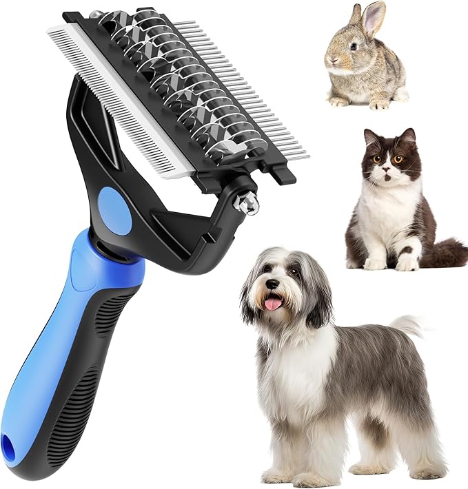 3-in-1 Pet Deshedding Tool – Grooming Brush for Dogs & Cats with Undercoat Rake & Dematting Comb (Blue)-PawvioPets