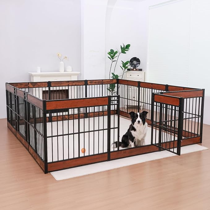 Dog Playpen, 35.4" Height Dog Pen Indoor, Heavy Duty, Safe and Sturdy, Furniture Style Puppy Pen-PawvioPets