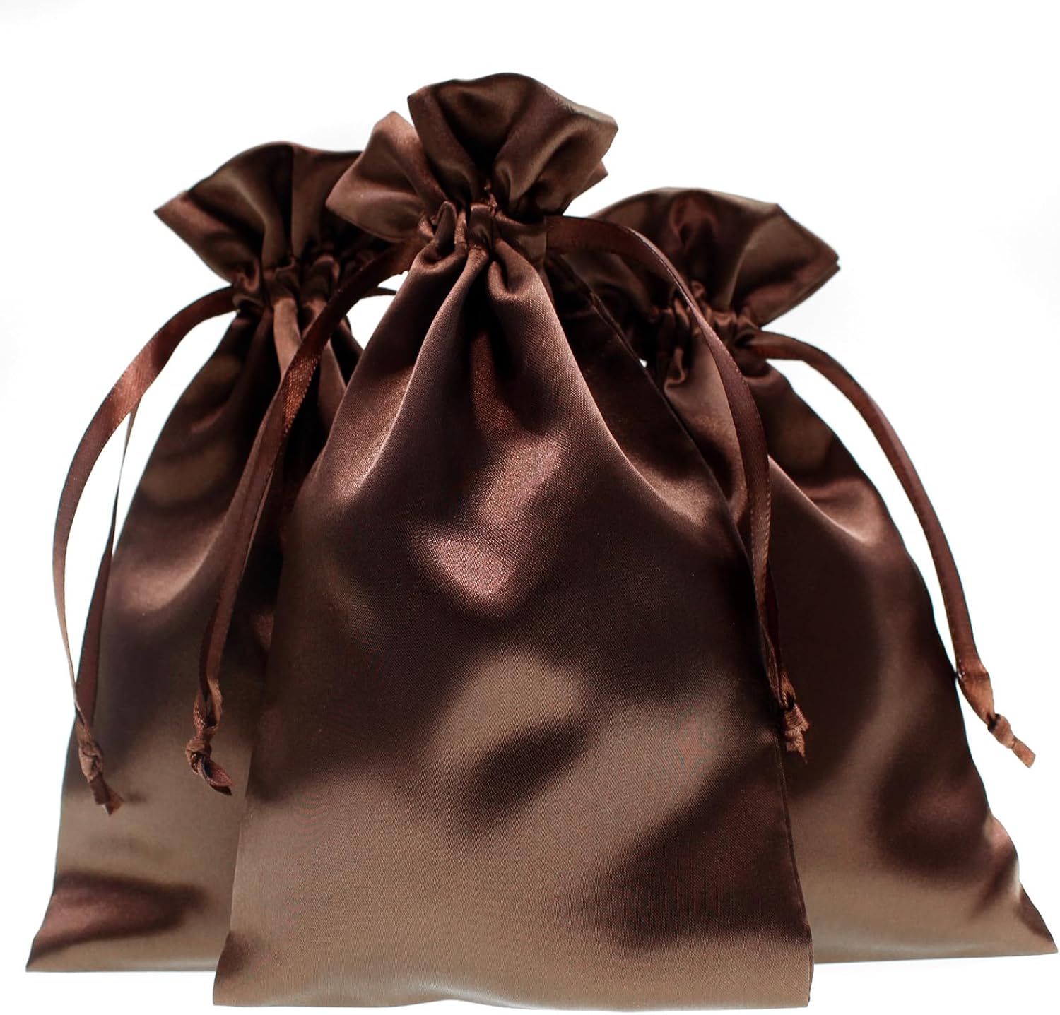 Knitial 5" x 8" Chocolate Brown Satin Gift Bags, Jewelry, Wedding Favor Drawstring Bags Baby Shower Christmas 50 Count