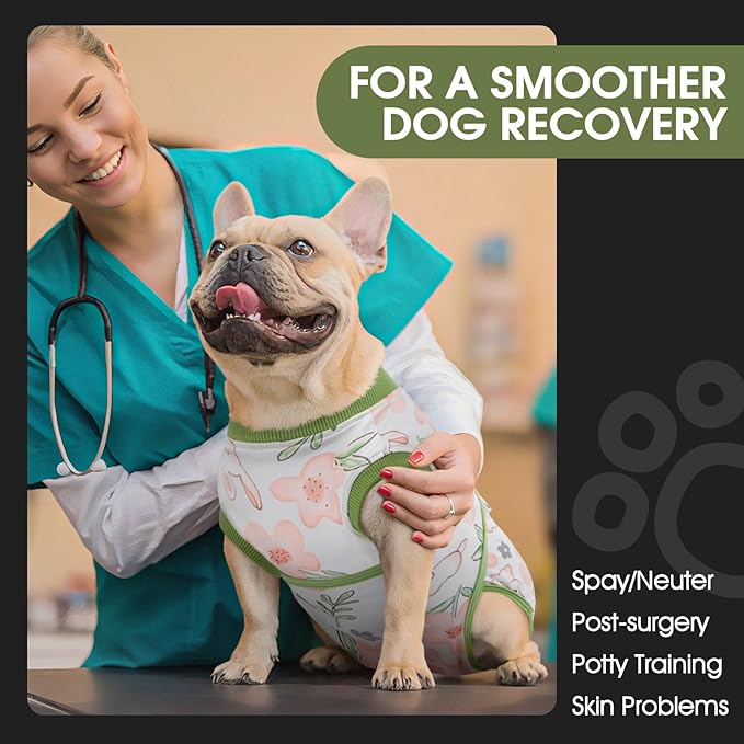 FUAMEY Dog Recovery Suit Male,Dogs Surgery Neuter Suits Puppy Spay Shirts for Female Protect Dog's Skin Anti Licking Abdominal Wounds Doggie Onesie Pet Bodysuit Alternative to Cone Rabbit Flower XL-PawvioPets