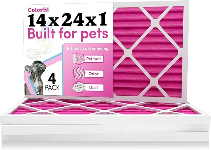 Colorfil 14x24x1 Air Filter (4-Pack) | Made in the USA | Color Changing | Remove Cat and Dog Odor | MERV 8 for Pet Hair Dander and Dust | 13.75"x23.75"x0.75" Exact Size-PawvioPets