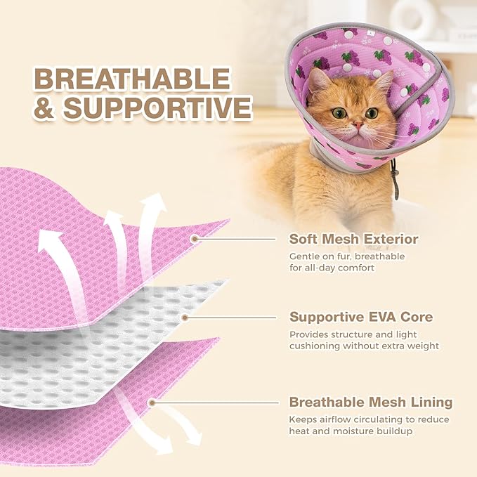Avont Cat Cone Collar Soft to Stop Licking, Adjustable Foldable Lightweight Kitten Recovery Collar After Surgery for Small Dogs, Elizabeth Cone of Shame Alternative -Grape(M)-PawvioPets