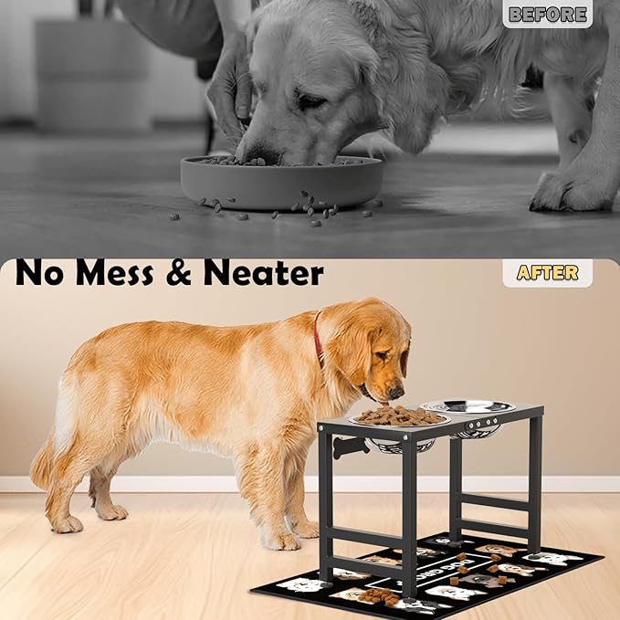 Elevated Dog Bowls,16inch Tall Pet Bowl Holder, Raised Bowl Stand with 2 Stainless Steel Bowls (68oz) and Spill-Proof Mat, Dog Feeder for Large Extra Large Breeds-PawvioPets