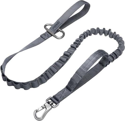 EXCELLENT ELITE SPANKER Tactical Bungee Dog Leash Military Adjustable Dog Leash Quick Release Elastic Leads Rope with 2 Control Handle（Grey-PawvioPets