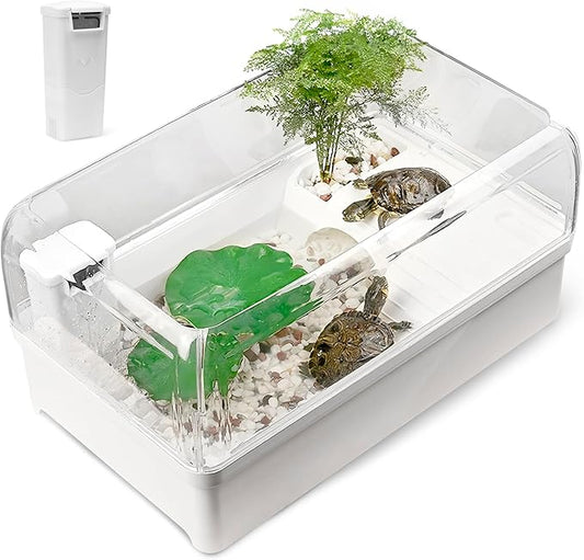 AZV Turtle Tank Habitat Kit,Aquatic Tortoise Enclosure Starter Aquarium with Multi-Function Area and Water Filter, Baby Adult Turtles Tub Complete House,Terrarium for Red Eared Slider Reptile Crab-PawvioPets