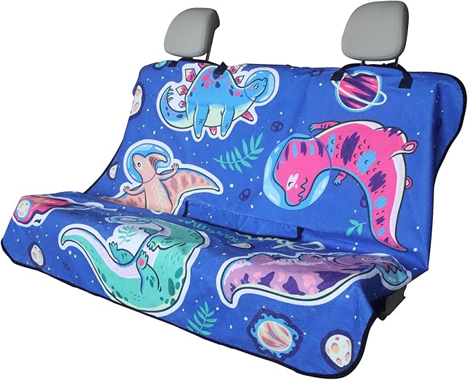 Back Seat Cover for Car Trucks Van SUV,Waterproof Rear Bench Towel Seat Covers for Dogs and Kids,Automotive Backseat Protector (Cartoon Dinosaur)-PawvioPets