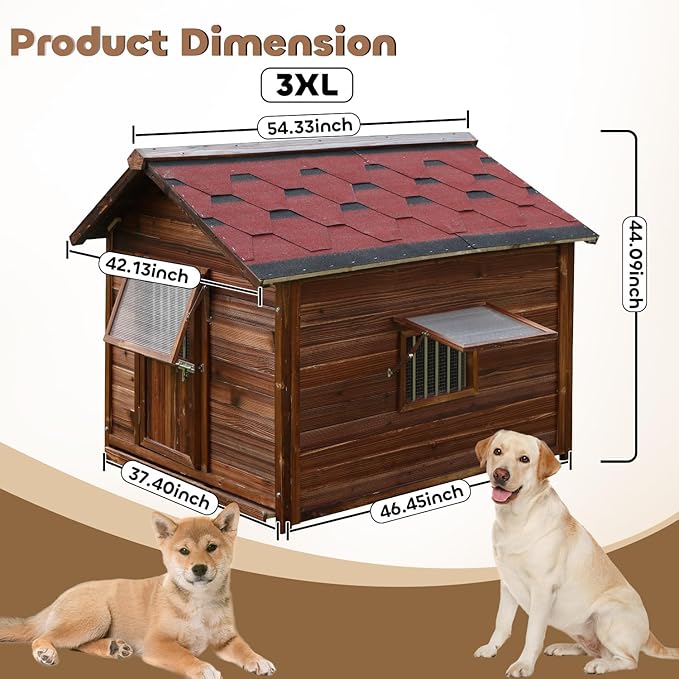Big Outdoor Dog House for Large Breed Dogs with Removable Floor&Roof,Dog House Outdoor Weatherproof Warm Dog Houses for Medium Dogs,Heavy Duty Large Indoor Pet House,3XL-54.33"(D) X42.13(W) X46.46(H)-PawvioPets