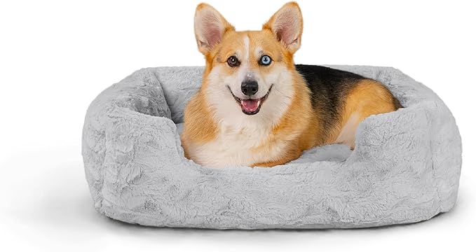 Best Friends by Sheri Lux Lounge Bed Calming Faux Fur Dog Bed, Gray, Medium, 30" x 20"-PawvioPets