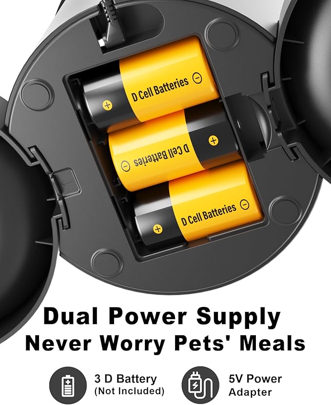 Dual Automatic Cat Feeder 2 Cats,6 Meals/Day,12 Portions/Meal,4.2L Dual Power Double Bowls Feeder,Dry Food Auto Pet Dispenser,10S Voice Record,Flexible Schedule Timer (Black,Stainless Dual Bowls)-PawvioPets