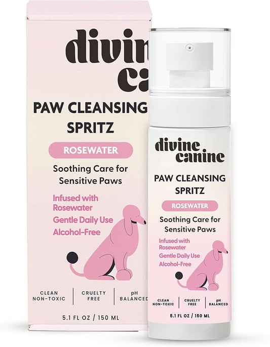 Dog Paw Cleaner - 5.1 Fl Oz of Alcohol Free Paw Cleansing Spray - Made with Rosewater, Aloe, Copaiba Oil, and Lemongrass Oil to Nourish and Clean Paws - Made in The USA-PawvioPets